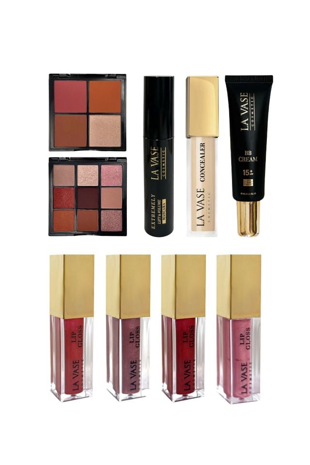 La Vesa Medium BB Cream+Maskara+Concealer+4'lü Lip Gloss Set+9'lu Eyeshadow+4'lü Blusher Palet